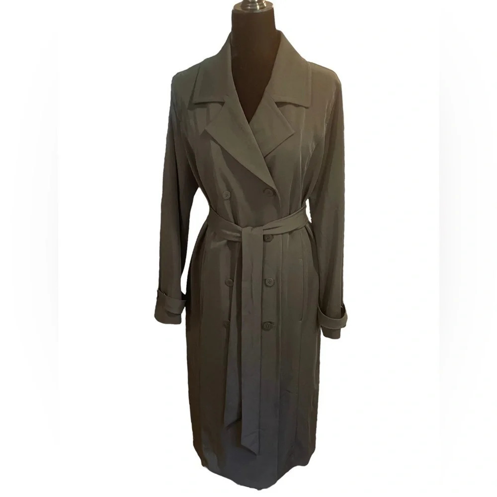 EILEEN FISHER Double Breasted Trench Coat in Black Woman’s size Large